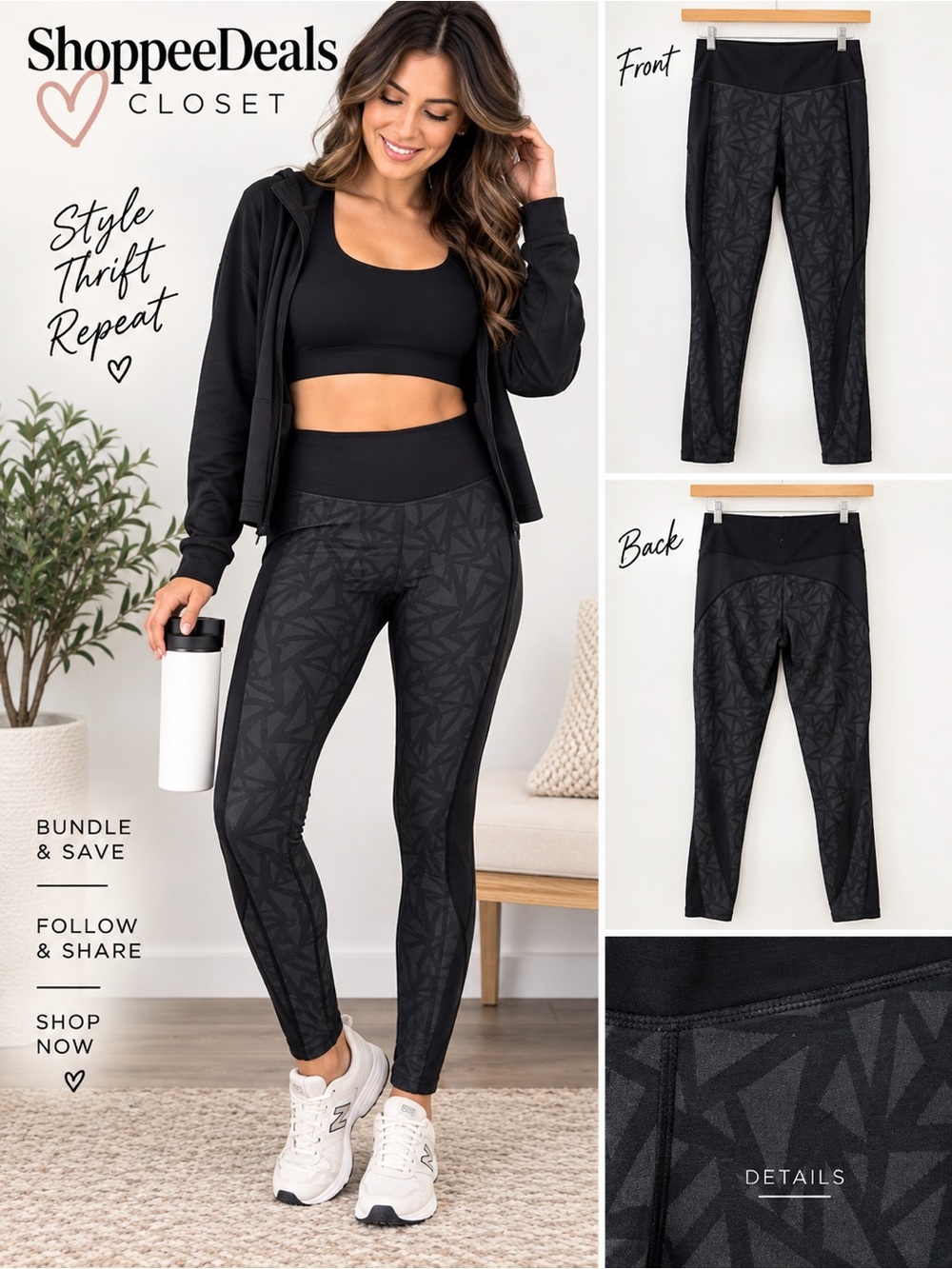 AVÍA GRAY & BLACK MID LENGTH LEGGINGS